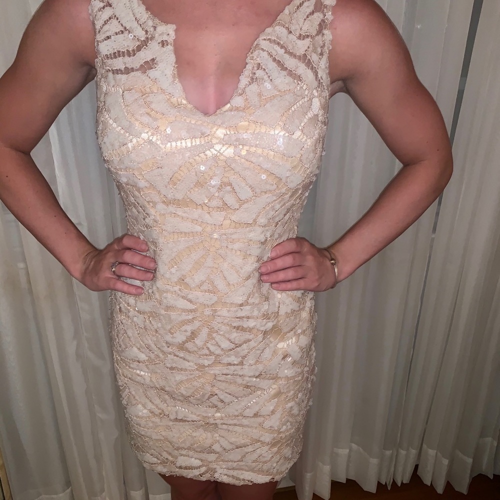 Beige/Nude Sequin Cocktail Dress Size XS
